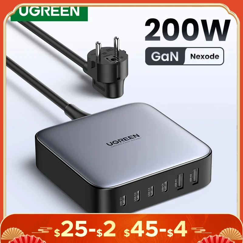 UGREEN 200W Gan 충전기 데스크탑 노트북 급속 충전기 6-in-1 어댑터 iPhone 15 14 Pro Max Xiaomi 삼성 태블릿 휴대폰 충전기 비교